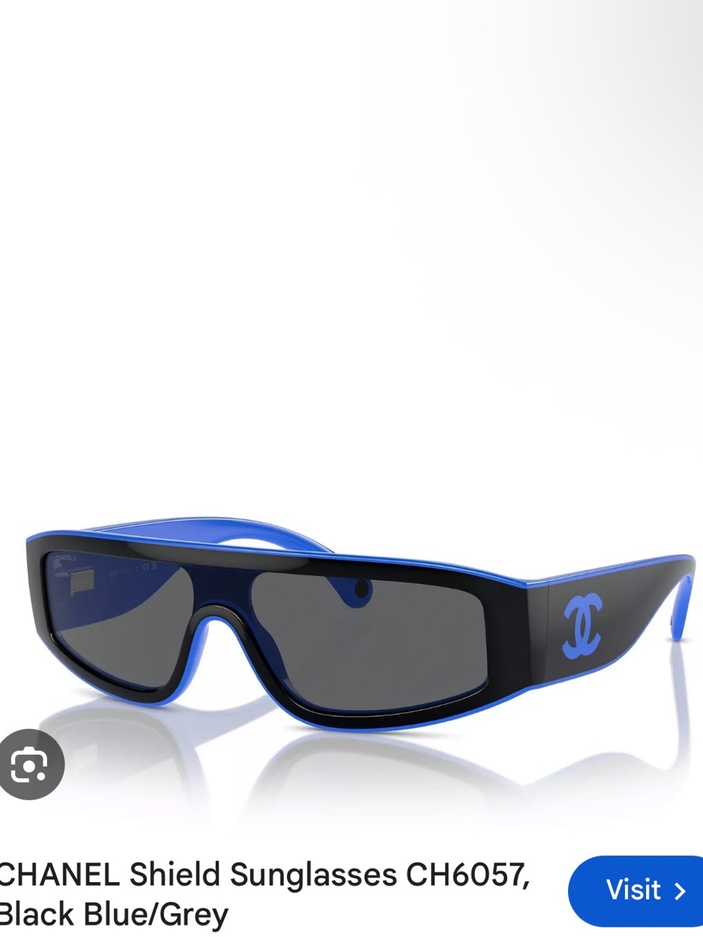 CHANEL Black and Blue Shield Sunglasses with Logo Temples